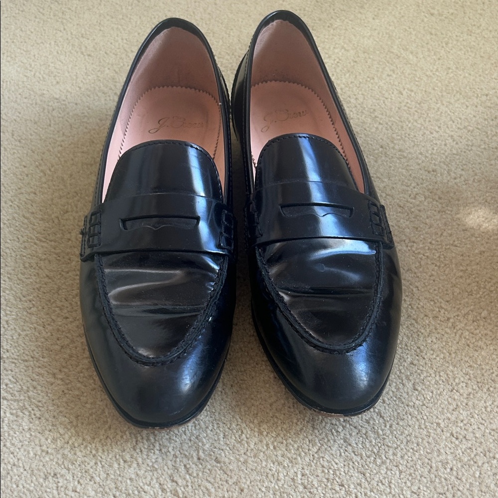 J. Crew Shiny Black Leather Loafers